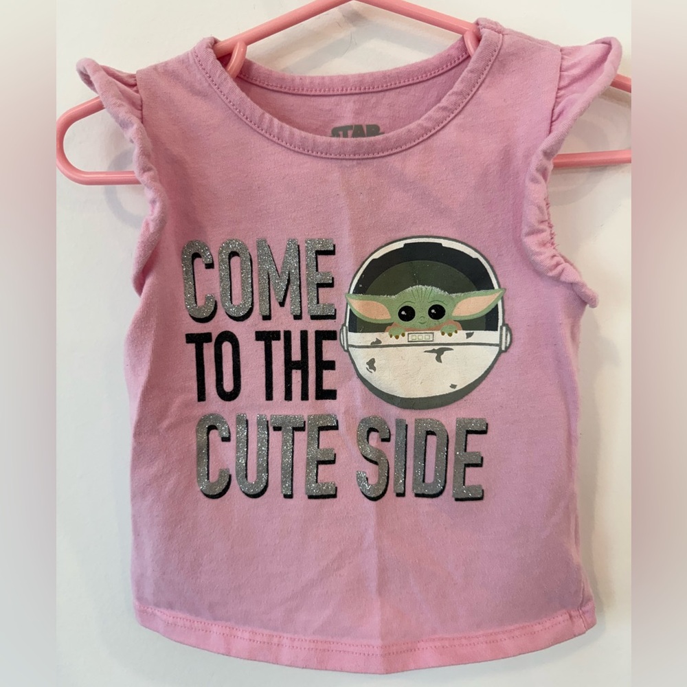 Star Wars Grogu Baby Yoda Pink Ruffle Sleeve Shirt 2T Toddler Girls